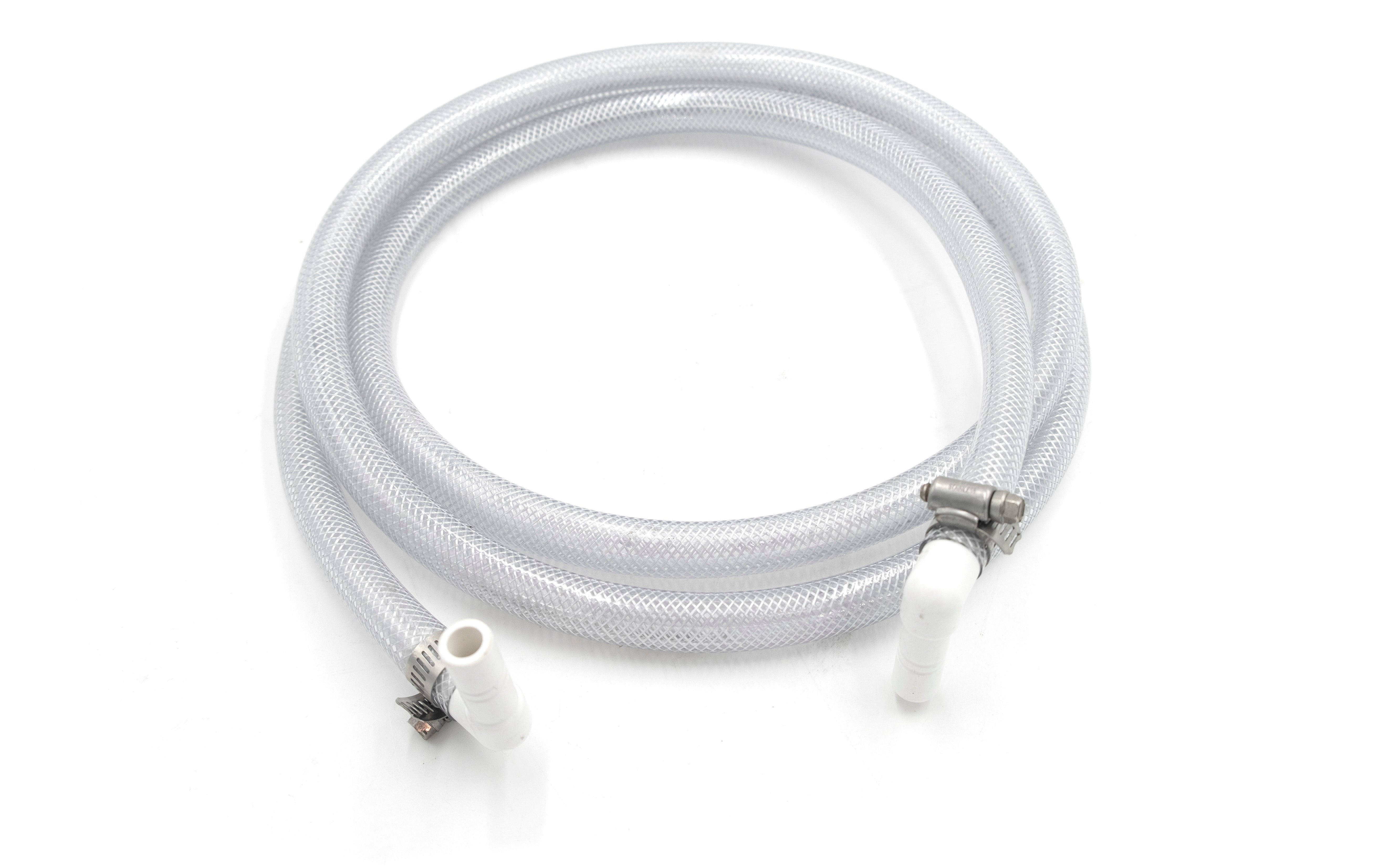 Flexible shower hose with hose-mixer valve for Whale/Seaward pumps, 14-inch length, white fittings, and metal connectors.