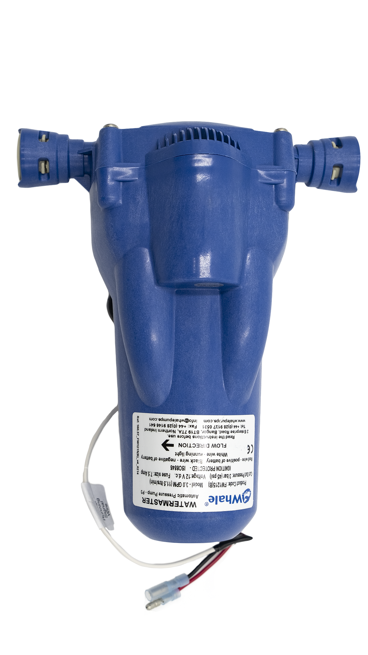 Blue electric shower pump with inlet and outlet connections, designed to boost water pressure for showers.