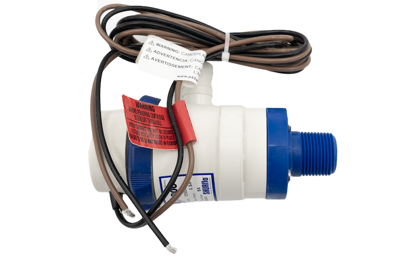 Ballast pump 800 GPH with wiring and blue threaded outlet for marine or industrial fluid transfer applications.
