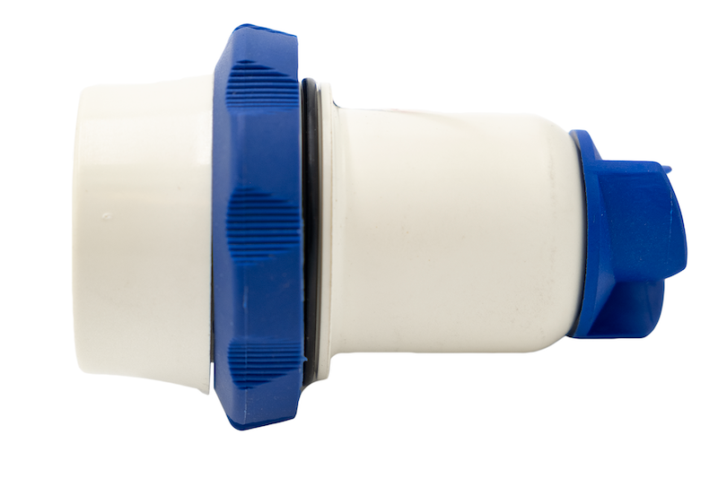 Ballast pump cartridge with Delphi connector for 800 and 1100 GPH applications, featuring white body and blue fittings.