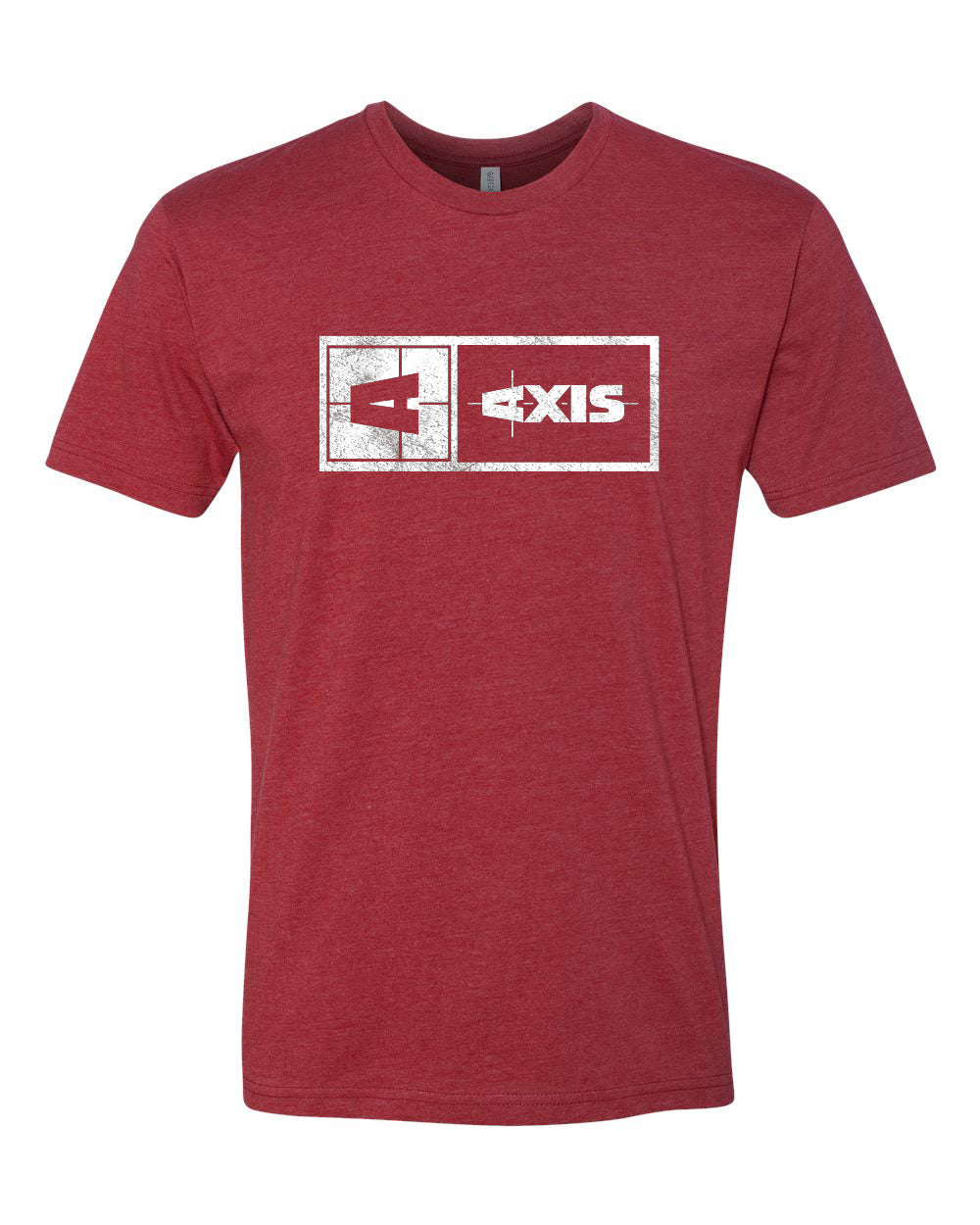 Red Axis Statement Tee with a bold graphic logo on the front, featuring a distressed design and rectangular framing.